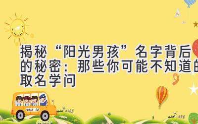 揭秘“阳光男孩”名字背后的秘密:那些你可能不知道的取名学问