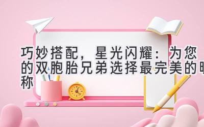  巧妙搭配，星光闪耀：为您的双胞胎兄弟选择最完美的昵称 