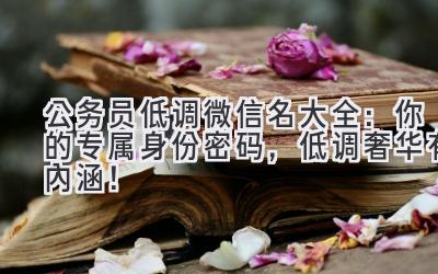   公务员低调微信名大全：你的专属身份密码，低调奢华有内涵！ 