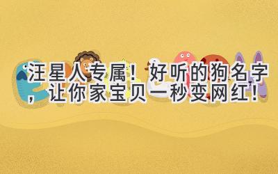 汪星人专属!好听的狗名字,让你家宝贝一秒变网红!