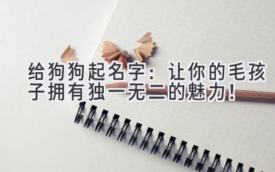  给狗狗起名字：让你的毛孩子拥有独一无二的魅力！ 