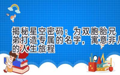 揭秘星空密码:为双胞胎兄弟打造专属的名字,寓意非凡的人生旅程